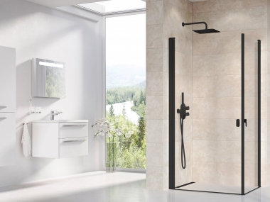 Dušo durys Ravak Chrome CRV1-100, juodu profiliu, skaidriu stiklu 